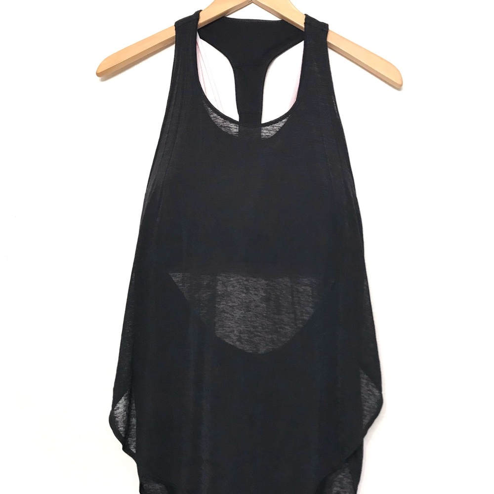 Fabletics Black Tank Top with Pink Strappy Sports Bra Detail - Picture 2 of 5